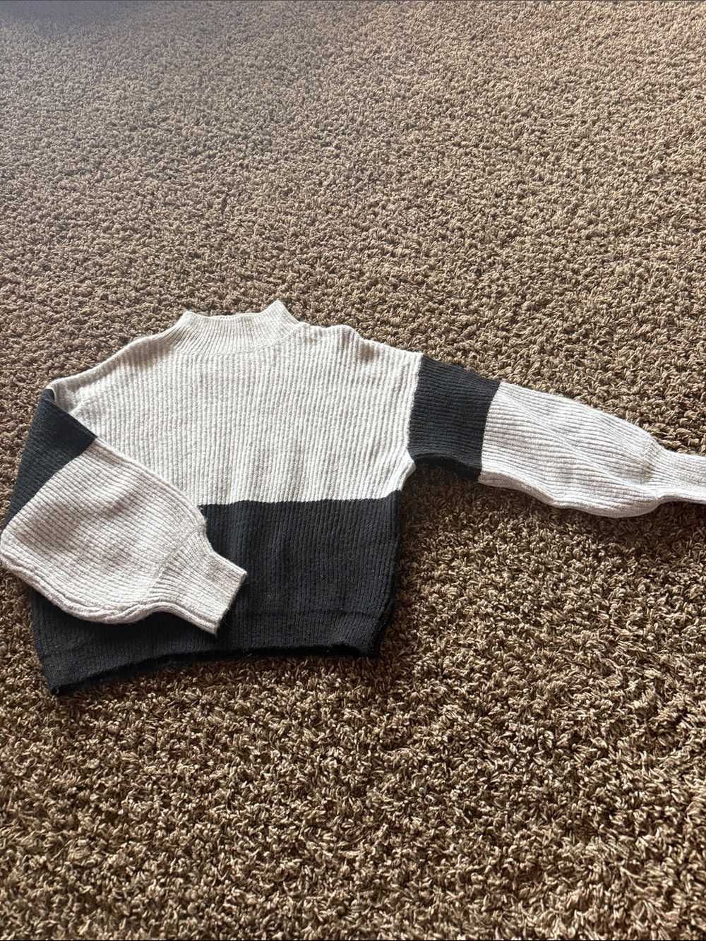 Lush Two-Tone Mock Neck Sweater - Cream & Black
